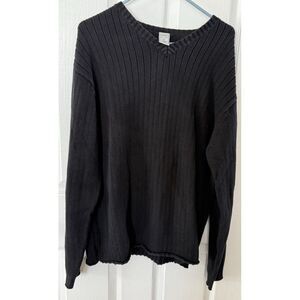 Vintage‎ Old Navy Mens V Neck Sweater Black Pullover Size XL 100% Cotton